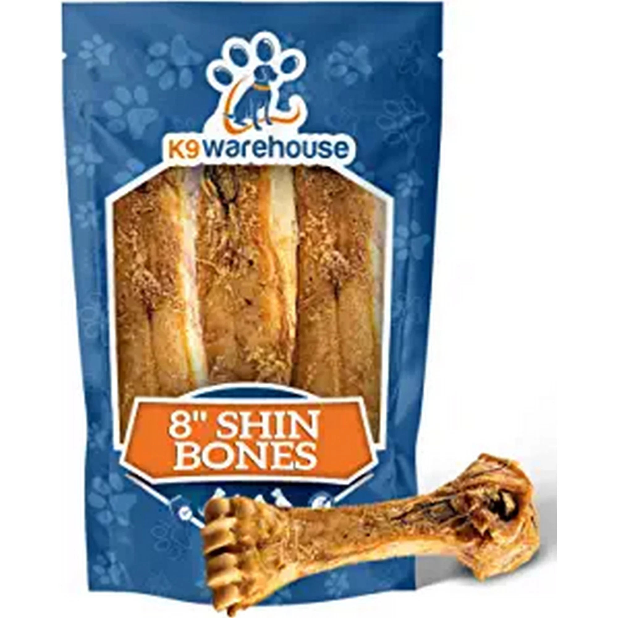 K9warehouse- Premium Shin Bones with Marrow - 8 Inch,3 Pack - Indulge Your Dog with Meaty Delights - Ideal for Aggressive Chewers - All-Natural Meaty Dog Bones - Suitable for All Breeds & Puppies