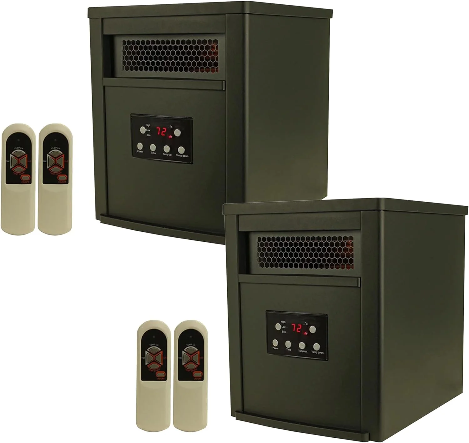 GEROBOOM 1500W Portable Electric Infrared Quartz Indoor Space Heater with 6 Adjustable Heating  and Remote Control  Black (2 Pack)