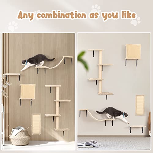 Wall Mounted Cat Furniture Set - 5 Piece Cat Shelves with Tree, Perch, Scratcher, Bridge & Condo - Gray