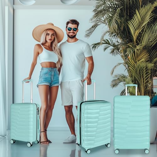 Lightweight Luggage with Spinner Wheels & YKK Zipper, 3-Piece Travel Suitcase ABS+PC Hardshell Luggage Set with TSA Lock, Light Avocado Green (20+24+28 inch)
