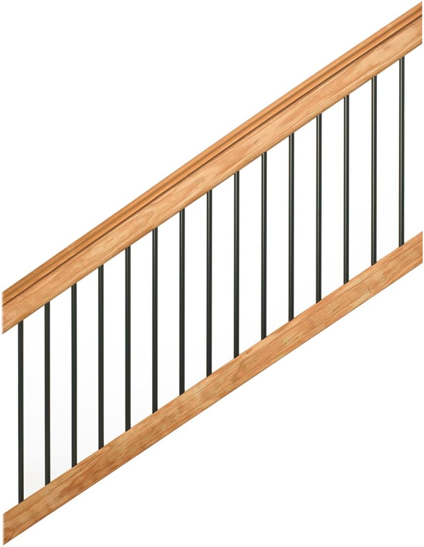 6 ft. Pressure-Treated Cedar-Tone Stair Deck Railing Kit with Black Aluminum Balusters, Pre-cut, Pre-stained, Pre-drilled