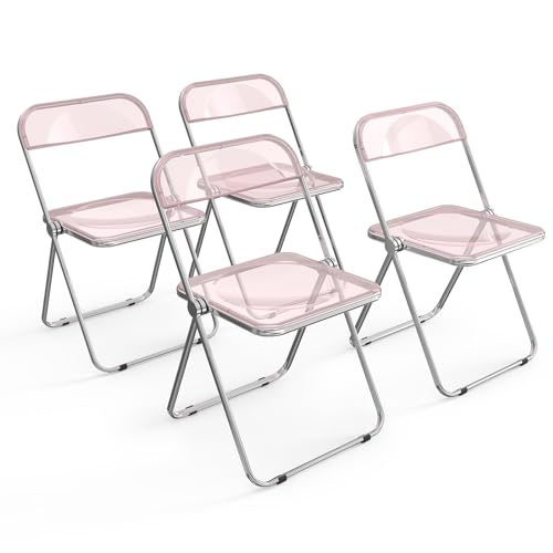 VINGLI Acrylic Folding Chairs 2 Pack, Clear Chair Foldable and Stackable, Plastic Panel & Metal Chrome Frame, Weight Capacity 350 lbs, Transparent