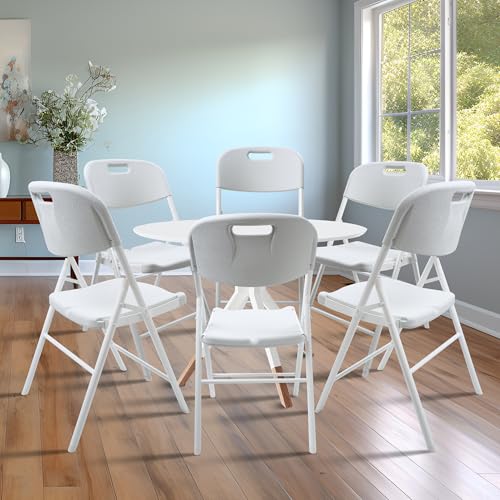 6 Pack Folding Chair, 700 lb Weight Capacity,Indoor/Outdoor Heavy Duty Foldable Chairs for Restaurants, Kitchens, Picnics, Races, Parties & Weddings. (6, White)