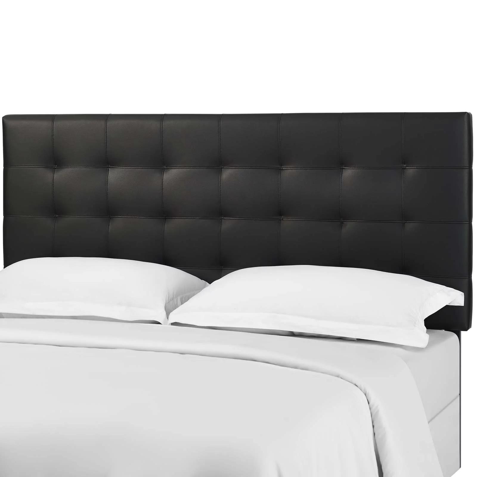 Contemporary Modern Urban Designer Bedroom King Size Tufted Headboard, Faux Vinyl Leather, Black