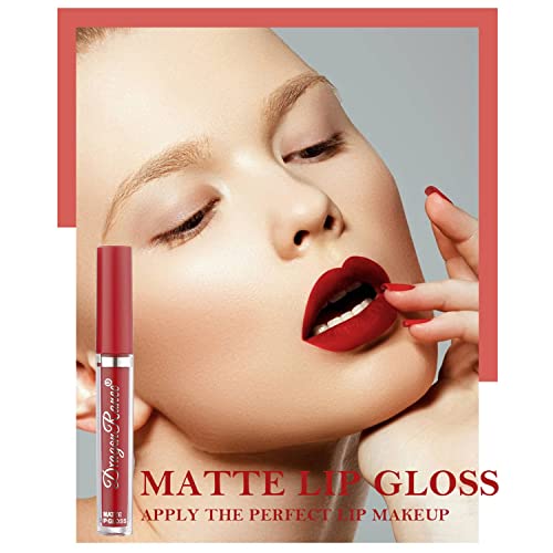 3 Colors Matte Liquid Lipstick Sets , Matte liquid Long-Lasting Wear Non-Stick Cup Not Fade Waterproof Lip Gloss Lip Stain for Makeup Collection - Nourishing Lipstick with a Matte Finish (Light Red)