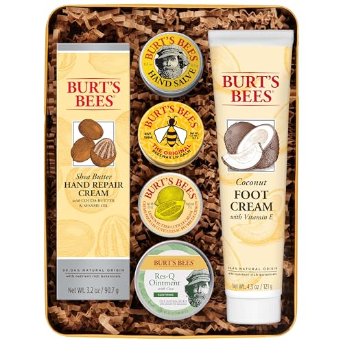 Burt's Bees Gifts Ideas - Classics Set, 6 Products in Giftable Tin – Cuticle Cream, Hand Salve, Lip Balm, Res-Q Ointment, Hand Repair and Foot Cream