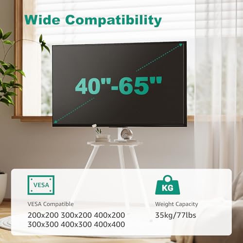 Tripod Easel TV Stand for 40 to 65 Inch LCD LED OLED Screen, Height Adjustable and Swievel TV Stand, Portable Corner TV Floor Stand with Wooden Tray, VESA 400x400mm, Minimalist Black Walnut