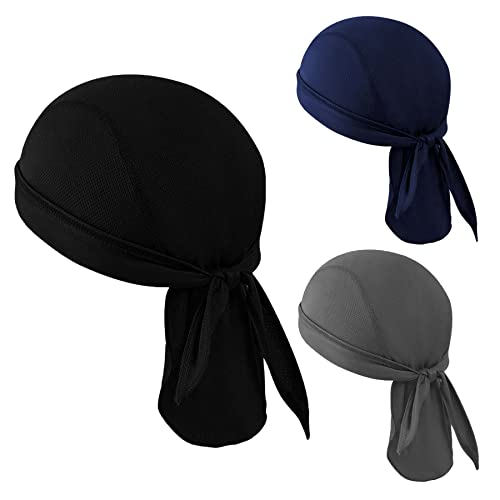 Knchy 3Pcs Do Rag Skull Caps for Men Women, Sweat Wicking Cooling Helmet Liner Biker Head Bandana Wrap for Outdoor