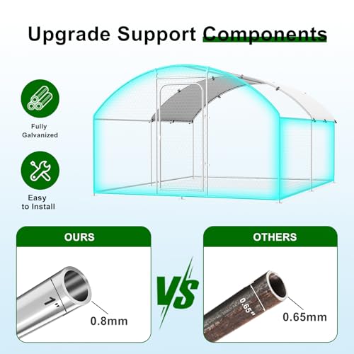 Large Metal Chicken Coop Walk-in Poultry Cage Chicken Run Pen Duck House with Waterproof and Anti-Ultraviolet Cover for Outdoor Farm Use Spire Roof(10' W x 13.2' L x 6.4' H)