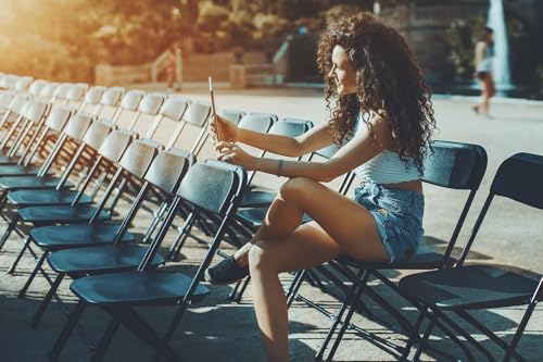 Heavy Duty Poly Plastic Stackable Folding Chairs | Blue | for Event, Banquet, and Wedding| 700-Pound Capacity | 4 Pack