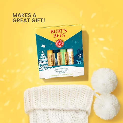 Burt's Bees Christmas Gifts, 4 Lip Balms Stocking Stuffers Products, Beeswax Bounty Fruit Mix - Watermelon, Pomegranate, Dragonfruit Lemon & Sweet Peach (4-Pack)