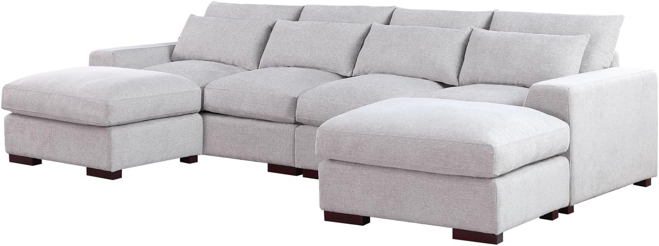 Devion Furniture Reversible Modular Sectional Fabric Sofa & Chaise with Two Ottoman-Light Gray
