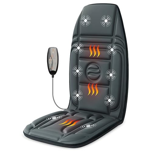 Vibration Back Massager with Heat, Massage Chair Pad with 10 Vibration Motors & 2 Heating Levels, Chair Massager for Recliner, Office Chair, Sofa, Gifts for Mom Dad Woman Man