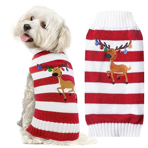 Dog Christmas Sweater Xmas Pet Clothes Cute Striped Santa Claus Costume Holiday Puppy Cat Jumpers Outfits New Year Gifts for Small Medium Large Dogs (M, Red White Stripe Santa Claus)
