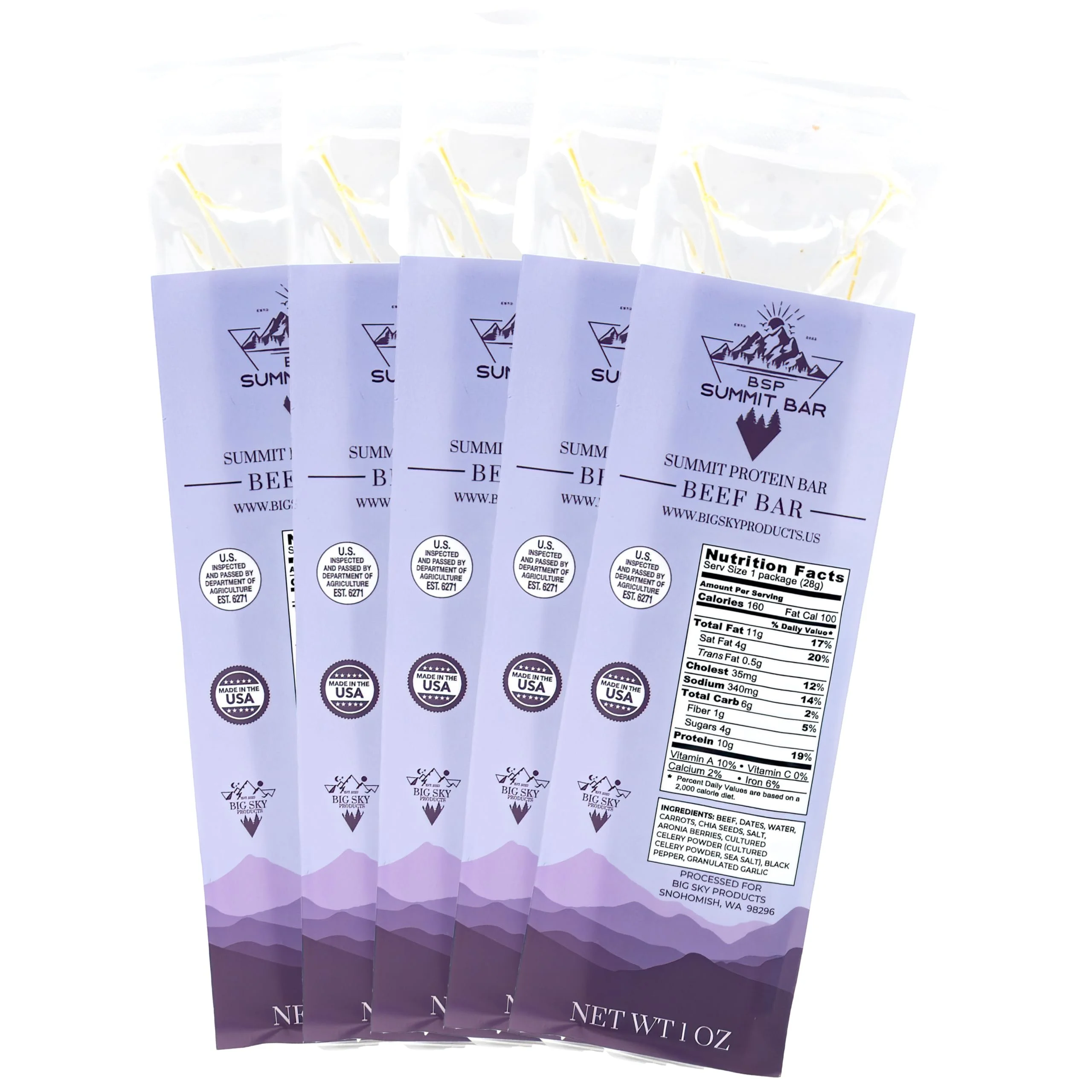 SUMMIT BAR High Protein Meat Bars, Beef, Healthy Snacks for Adults, Protein Bar Made with Organic Fruit and Vegetables and Grass Fed and Finished Beef, Individually Wrapped, 10 g, 5 Pack