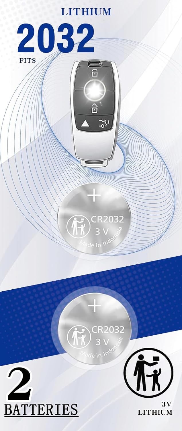 (2 Pack) CR2032 Remote Key Fob Battery Compatible with Mercedes-Benz (2017-2022) A B C E S G Class GLA GLB GLE GLS CLA CLS EQC AMG(FCC IYZ-MS1 IFETEL: RLVMAMS15-1041 IC: 2701A-MS1)