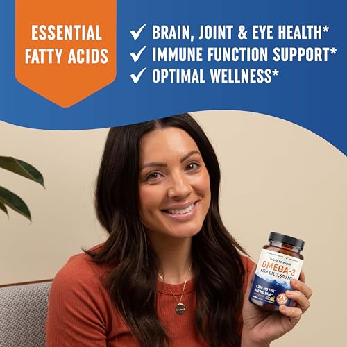 Triple Strength Omega 3 Fish Oil | 3600 mg EPA & DHA | Over 2100mg of Omega 3 Fatty Acids | 1300mg EPA + 860mg DHA | Best Essential Fatty Acids | Premium Burpless Softgel Supplements (120 Ct)