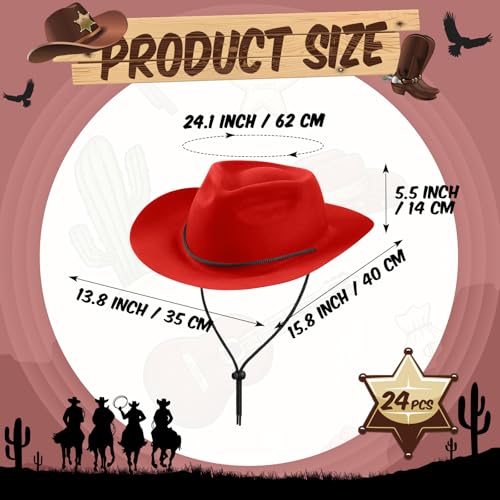 Mepase 24 Pieces Disposable Plastic Western Cowboy Hat Set Felt Wide Brimmed Cowgirl Hats for Men Women Costume Party(Brown)