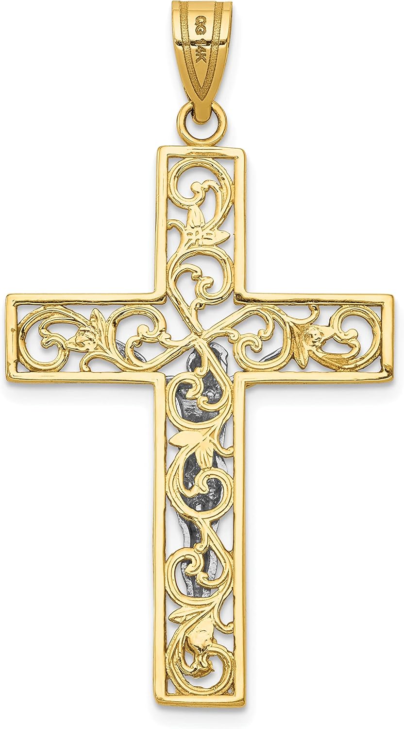Avariah Solid Gold 10K Two-tone Diamond Cut Large Block Filigree Cross w/Crucifix Pendant - 46mm