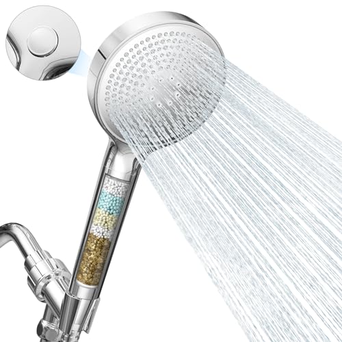 High Pressure Shower Head with Handheld, 8-mode Shower Heads, Anti-clog Nozzles, Built-in Power Wash to Clear Tub, Tile & Pets, with Extra Long Stainless Steel Hose and Adjustable Bracket