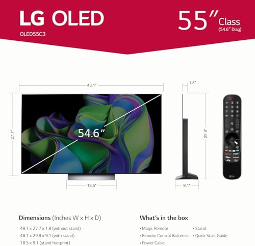 LG 55-Inch OLED C3 HDR 4K Smart OLED TV Bundle - 120 HZ Refresh Rate + UAX 4K HDMI 2.0 Cable + CPS 24 Months Protection and Streaming Kit with Alexa