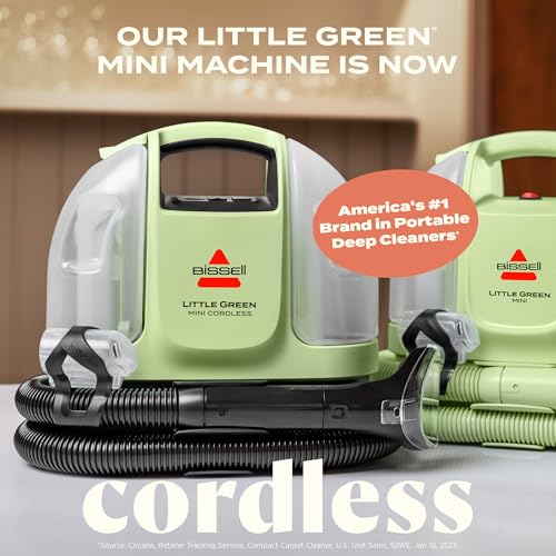 BISSELL Little Green Mini Cordless Portable Carpet and Upholstery Deep Cleaner, Car/Auto Detailer, with HydroRinse Self-Cleaning Tool and 4