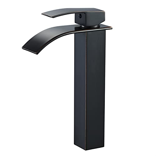 VOTON Vessel Sink Faucet Brushed Nickel Modern Tall Waterfall Bathroom Sink Faucet Single Handle Bathroom Faucet 1 Hole Bowl Lavatory Vanity Faucet, Rv Sink Camper Farmhouse Bathroom Faucet