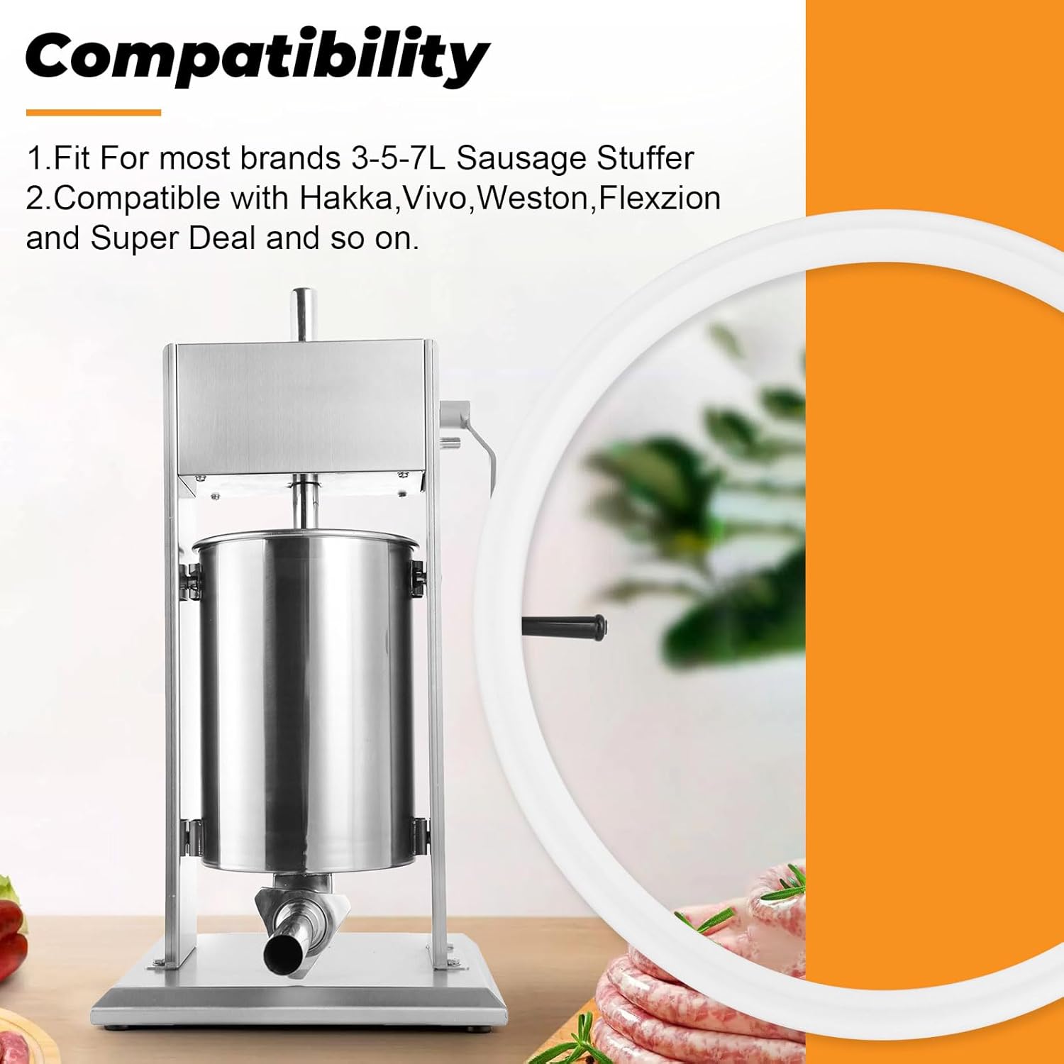 Sausage Stuffer Spare Plunger Gasket fit for Vertical and Horzontal 3-5-7L Liters Sausage Maker，O-ring Seal Rings Gasket Compatible with Hakka Vivo Weston LEM Sausage Stuffer Machine Replacement Parts