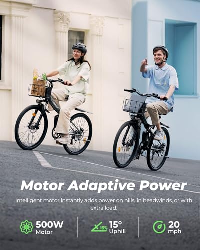 isinwheel M40 Folding Electric Bike for Adults 500W Ebike with Basket, Dual USB Charging Ports, Full Suspension, 7 Speed Gearshift, 20mph Foldable Electric Bicycles, 26