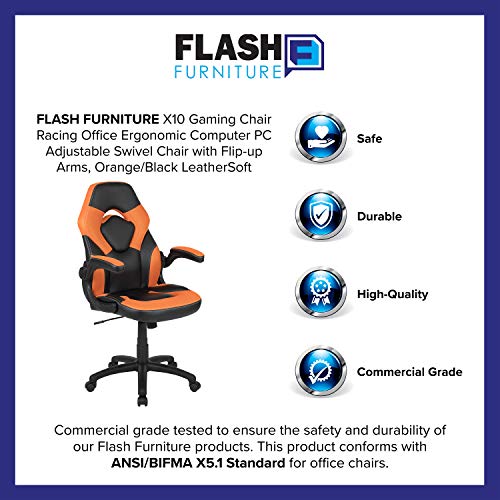 Flash Furniture X10 High-Back LeatherSoft Racing Style Gaming Chair with Flip-Up Arms, Ergonomic Padded Swivel Computer Chair, Blue/Black