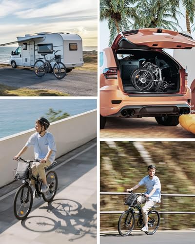 isinwheel M40 Folding Electric Bike for Adults 500W Ebike with Basket, Dual USB Charging Ports, Full Suspension, 7 Speed Gearshift, 20mph Foldable Electric Bicycles, 26