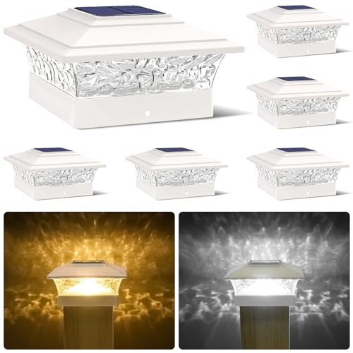 Solar Post Cap Lights Outdoor 12pack, Waterproof Solar Powered Deck Fence Post Lights Fit 4x4 Wood/Vinyl Posts, White Vinyl Fence Post lights with Warm/Cool White for garden Patio Porch Deck