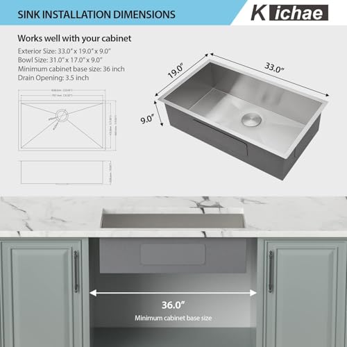 Kichae 12“ Deep Laundry Sink Undermount - 24 Inch Black Undermount Utility Sink Stainless Steel Single Bowl Under Counter Handmade Laundry Utility Room Basin