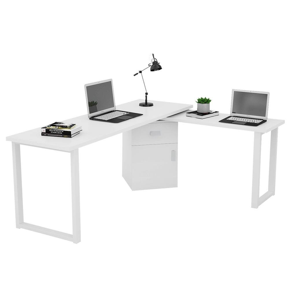 Rotating L-Shaped Computer Writing Desk with File Cabinet - Black