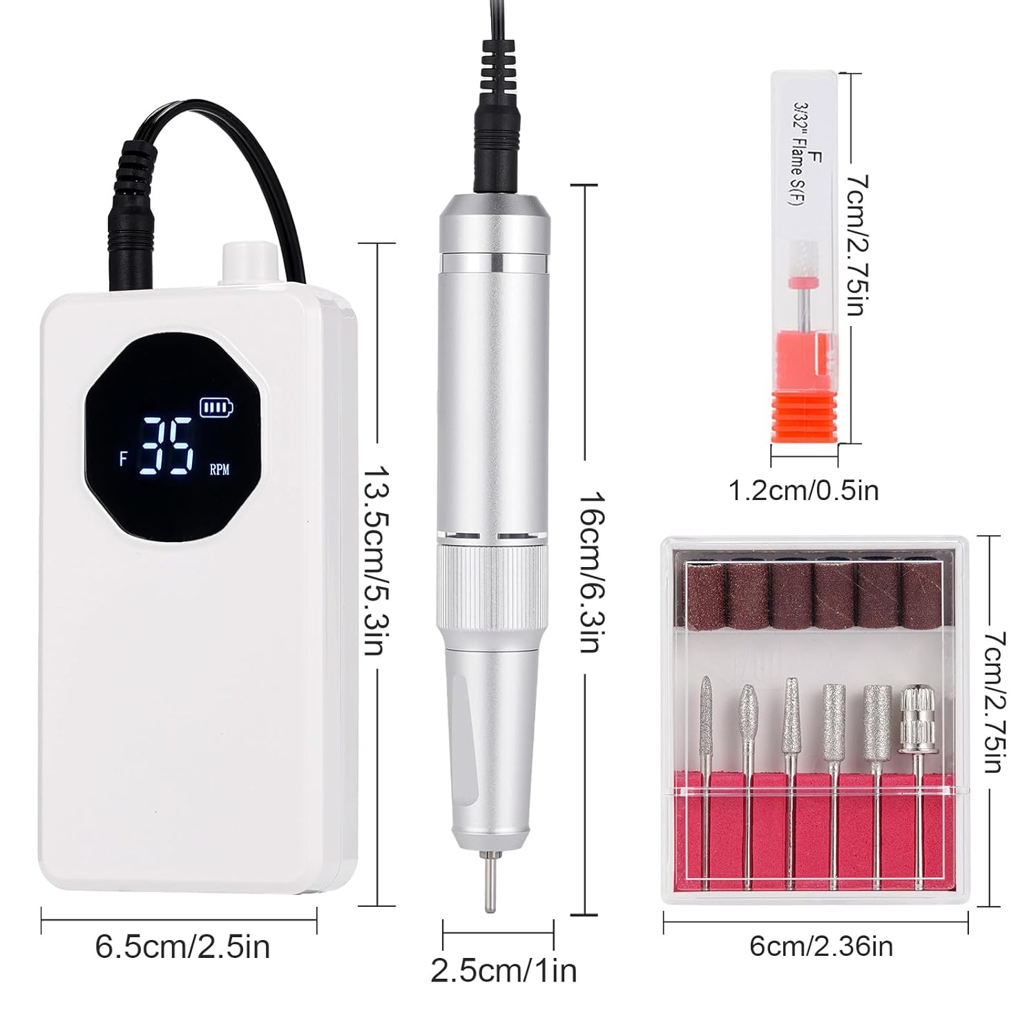 Professional Electric Nail Drill Machine, Portable Rechargeable 35000RPM Nail Files Electric for Acrylic Nails, Manicure Pedicure Polishing Shape Tools for Home Use and Salon