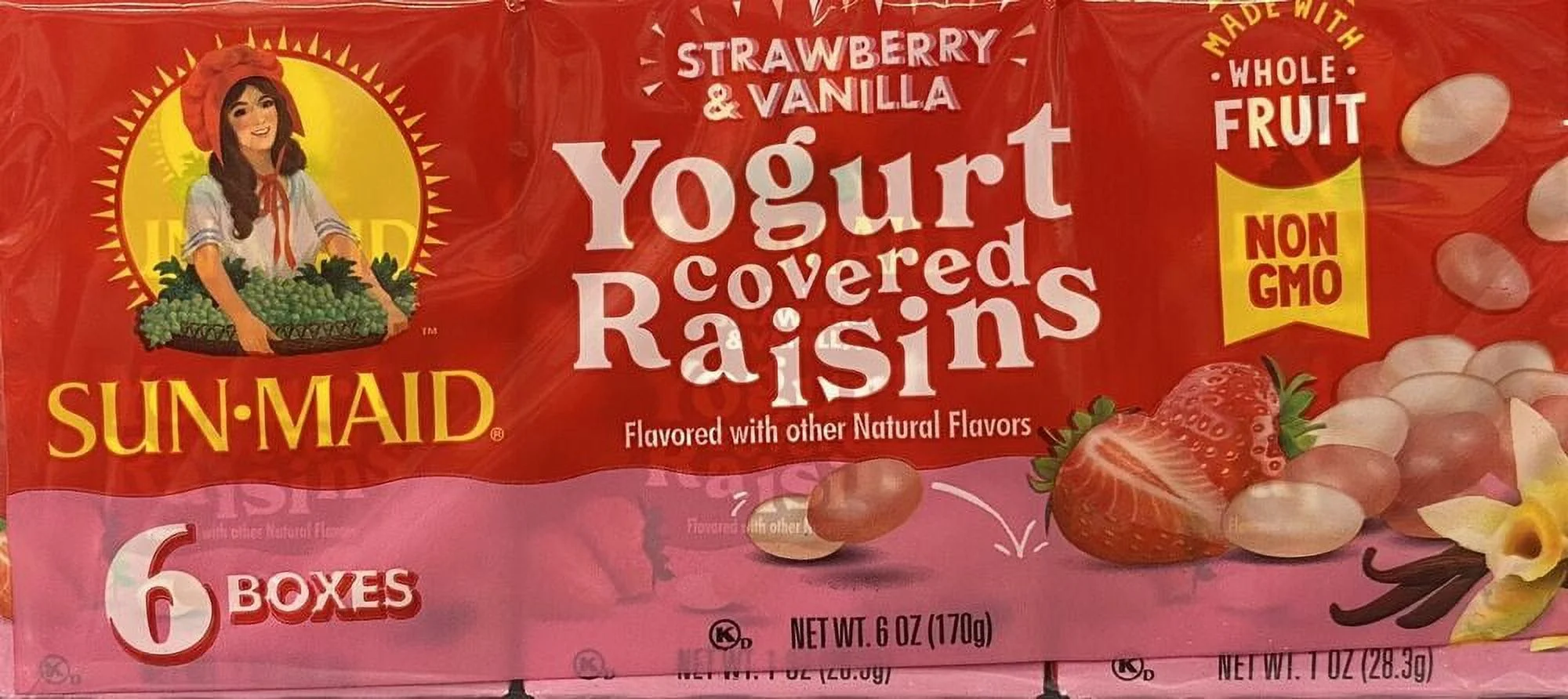 5x Sun-Maid STRAWBERRY & VANILLA YOGURT California Raisins Sun Dried - 30 BOXES