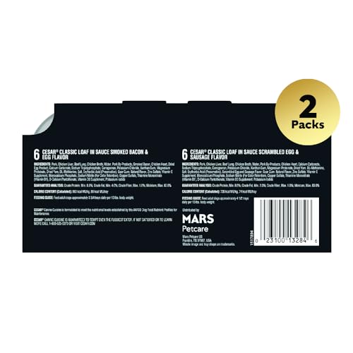 CESAR Adult Wet Dog Food Classic Loaf in Sauce Filet Mignon and Porterhouse Steak Flavors Variety Pack, 3.5 oz. Easy Peel Trays, (Pack of 24)