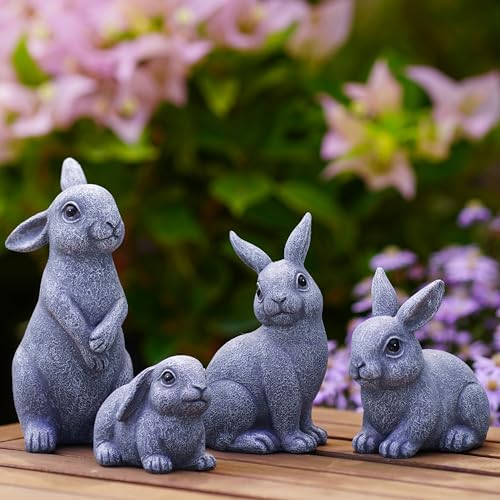 Bunny Garden Decor Outdoor Statues: Rabbit Figurines for Easter Ornaments Patio Lawn Figurines Home Office Decorations Indoor Accessories（4 Pack）- Unique Gifts for Mom Grandma