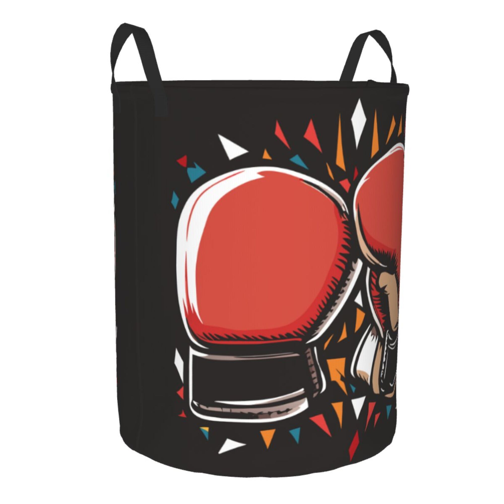 TEQUAN Waterproof Laundry Hampers, Red Boxing Glove Sport Pattern Clothes Storage Basket with Handle (S)