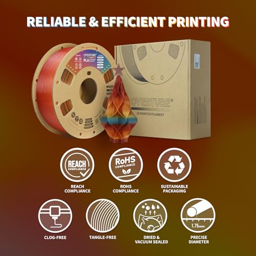 OVERTURE PLA Filament 1.75mm PLA 3D Printer Filament, 2kg Cardboard Spool (4.4lbs), Dimensional Accuracy +/- 0.02mm, Fit Most FDM Printer (Black 2-Pack)