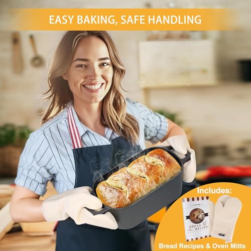3.6QT Oval Dutch Oven for Bread Baking - Pre-Seasoned Cast Iron Sourdough Bread Pan with Lid