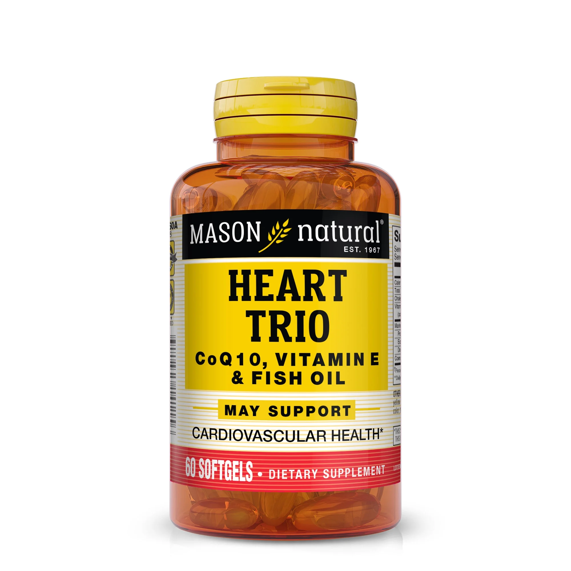 (3 pack) Mason Heart Trio: Co Q10, Vit E & Fish Oil - Boosts Heart Health, 60 Soft Gels.