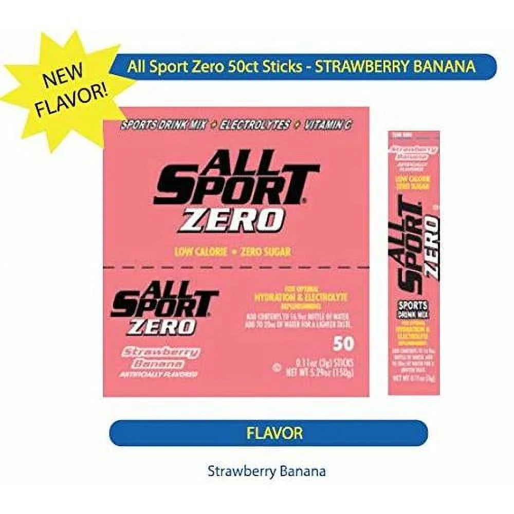 All Sport Powder Hydration Stick, Zero Calorie, Performance Electrolyte Drink Mix, Sugar Free, 2X Potassium, Strawberry Banana, 50 CT