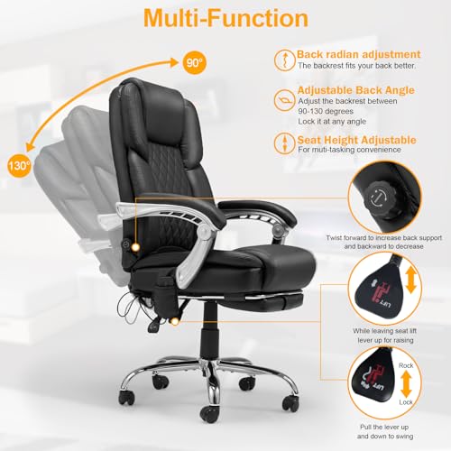 HOMREST Executive Office Chair, Ergonomic Office Chair with 4 Points Massage,Big and Tall Office Chair with Heat,Home Office Desk Chair,White