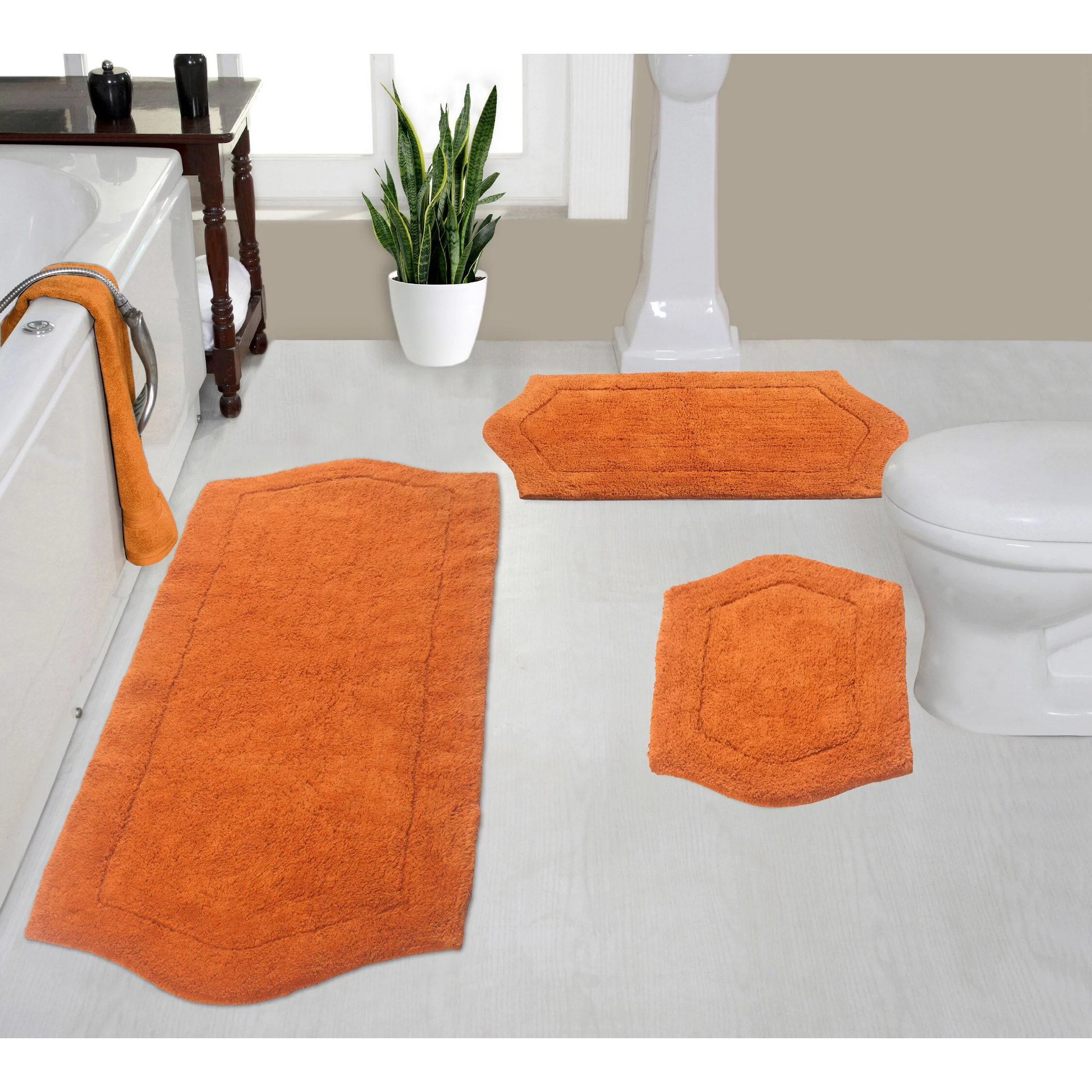 Home Weavers Waterford Collection - Absorbent Cotton Soft Bathroom Rug, Machine Washable and Dry, 3 Piece Set with Runner, Terracotta Rug