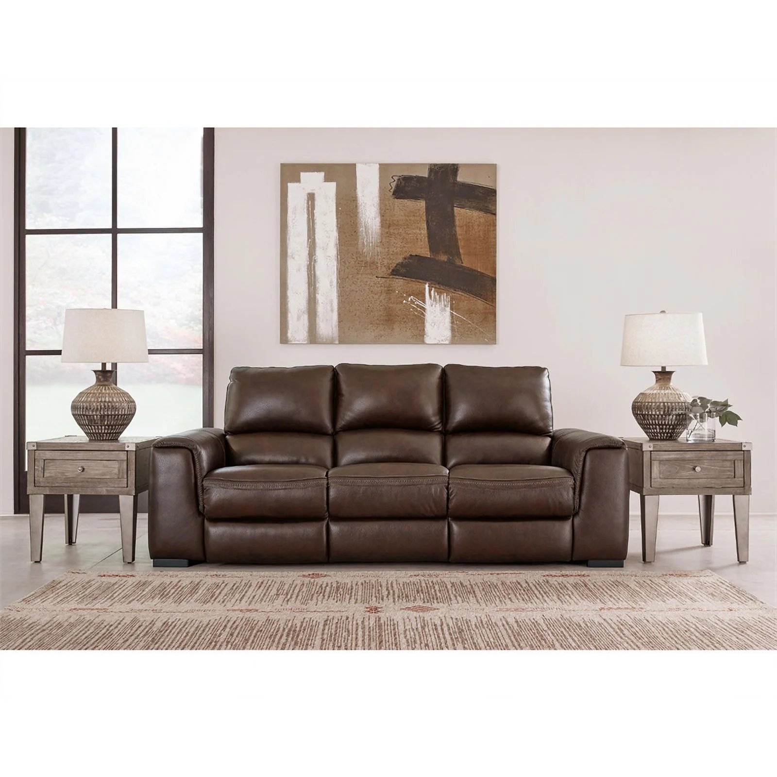 Ashley Furniture Alessandro Leather Power Reclining Sofa with Headrest in Walnut