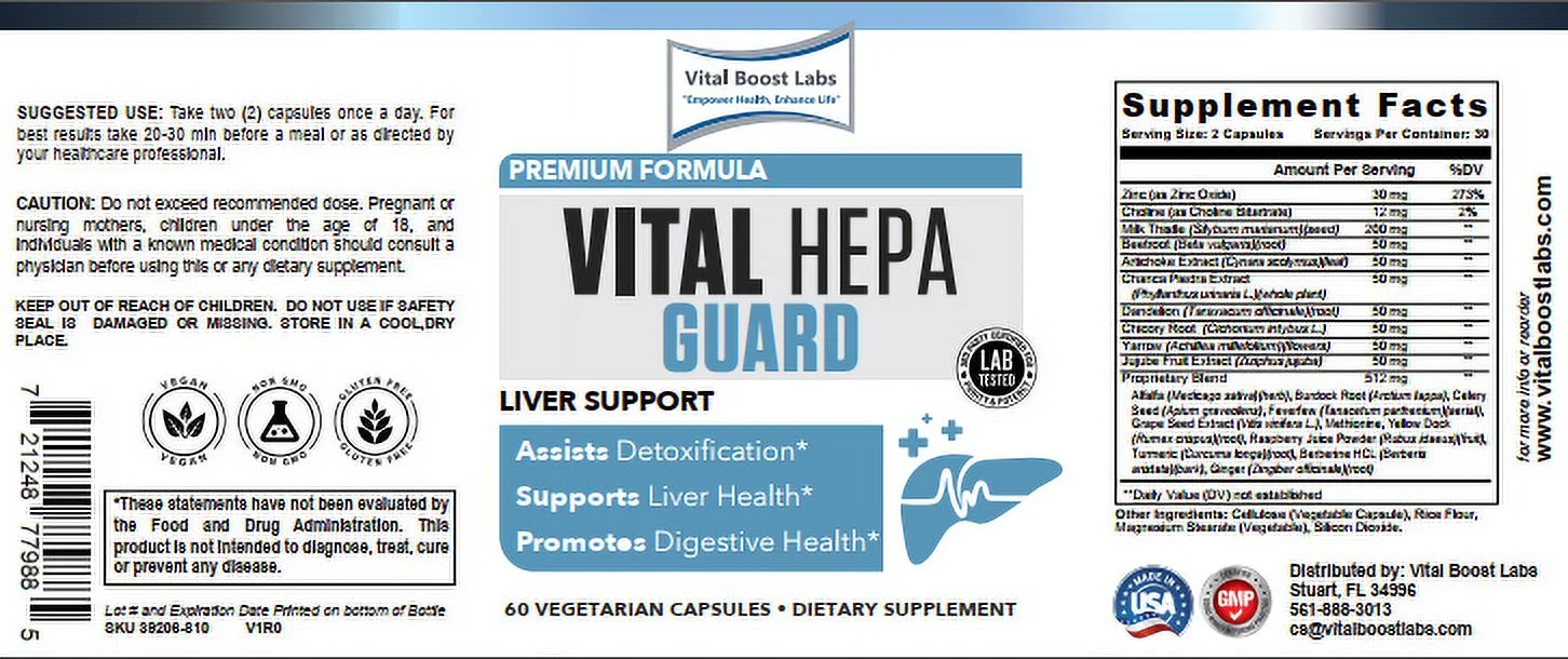 VITAL HEPA GUARD (LIVER SUPPORT) 60 VEGETARIAN CAPSULES - VITAL BOOST LABS