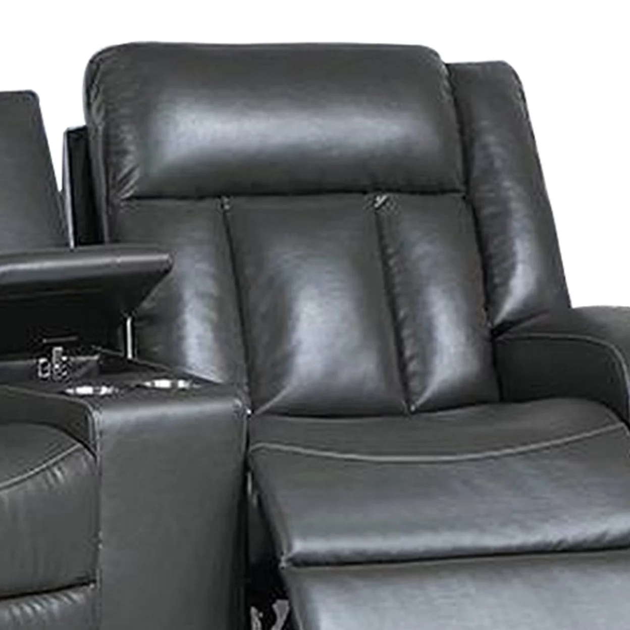 Max 5 Piece Power Recliner Sectional Sofa Set, Vegan Faux Leather, Gray- Saltoro Sherpi