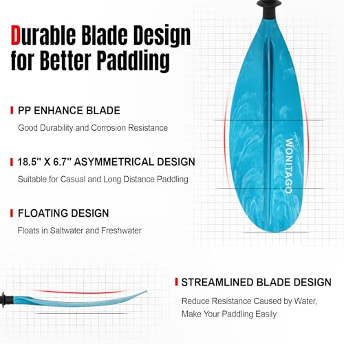 Kayak Paddles with Alloy Shaft and PP Blade, Floating Kayaking Oars, Adjustable 230-250 cm/90-98 Inches, 210-230 cm/82-90 Inches