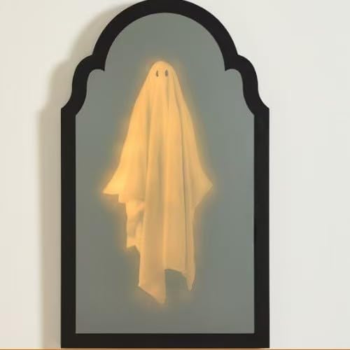 Halloween Decorations Indoor Holographic Ghost Mirror - 3D Holographic Wall Decor, Creative Gift for Halloween Party, Spooky Nightlight Decor, Must-Have Holiday (White Light, 13.8